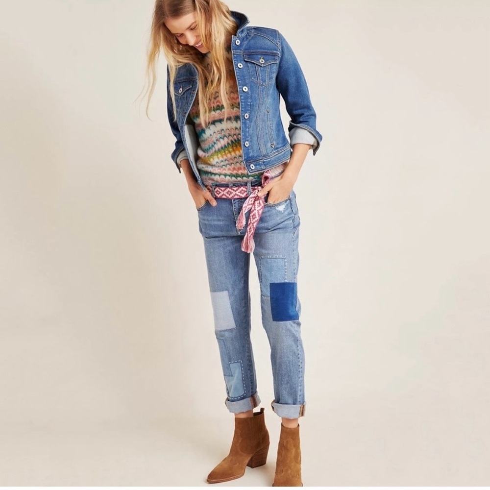 NEW Anthropologie Pilcro Patchwork Relaxed Boyfriend Jeans Size 28 Boho Reworked